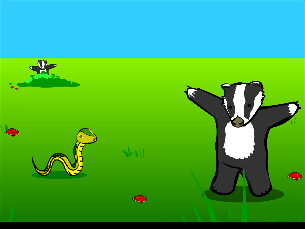 Badger, badger, badger, mushroom, mushroom, badger, badger, badger, a SNAKE!
